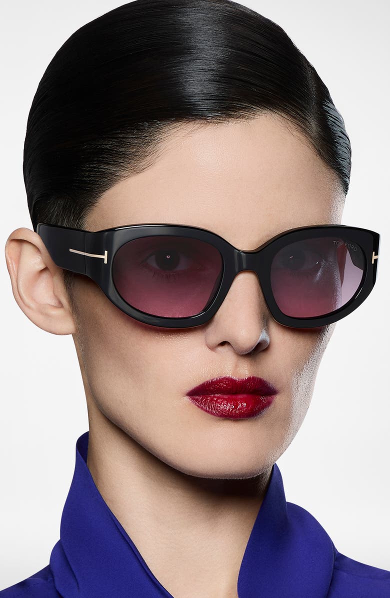 TOM FORD Arizona 53mm Gradient Rectangular Sunglasses, Alternate, color, Black / Smoke To Purple Lens