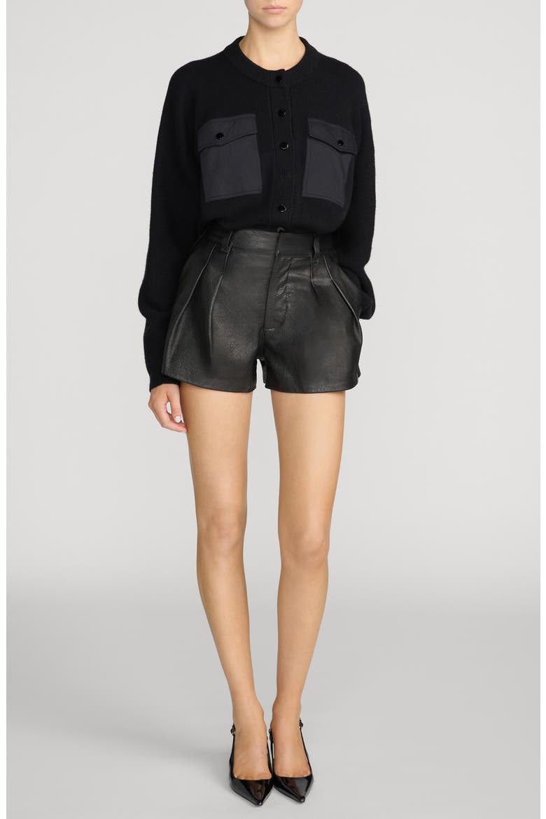 Mixed Media Cashmere Cardigan, Alternate, color, BLACK