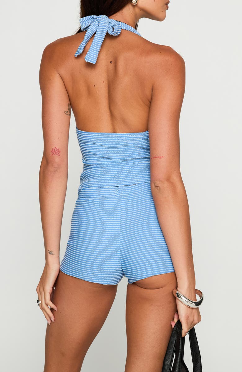 Princess Polly Sonora Stripe Halter Crop Top & Shorts Set, Alternate, color, Blue