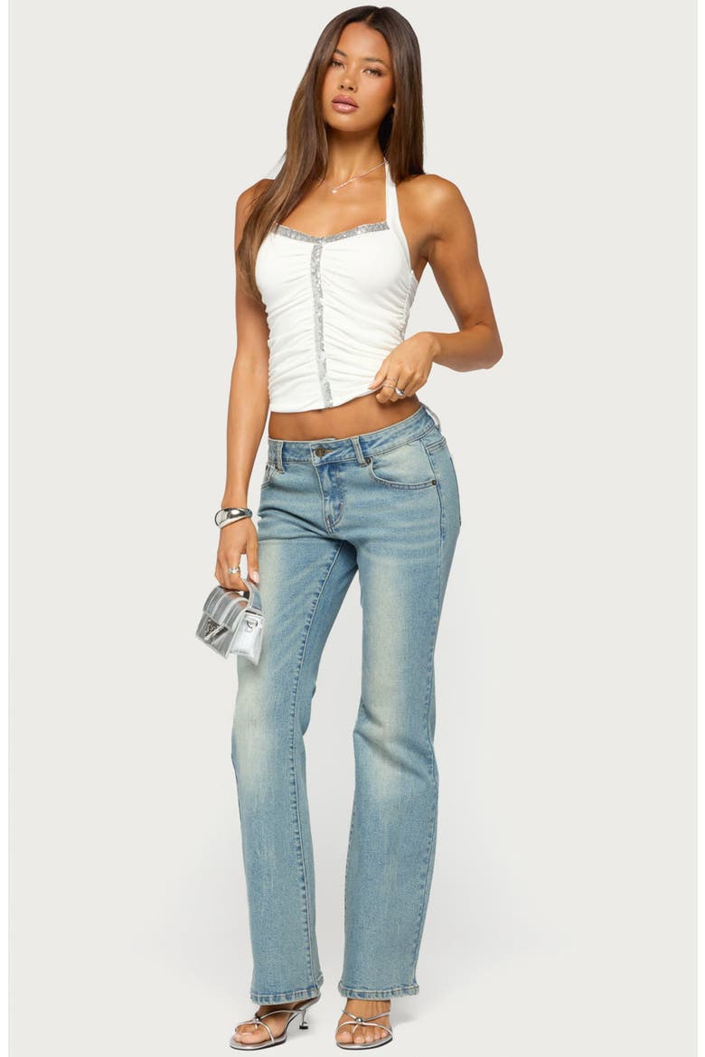 Mook Ruched Sequin Halter Top, Alternate, color, WHITE