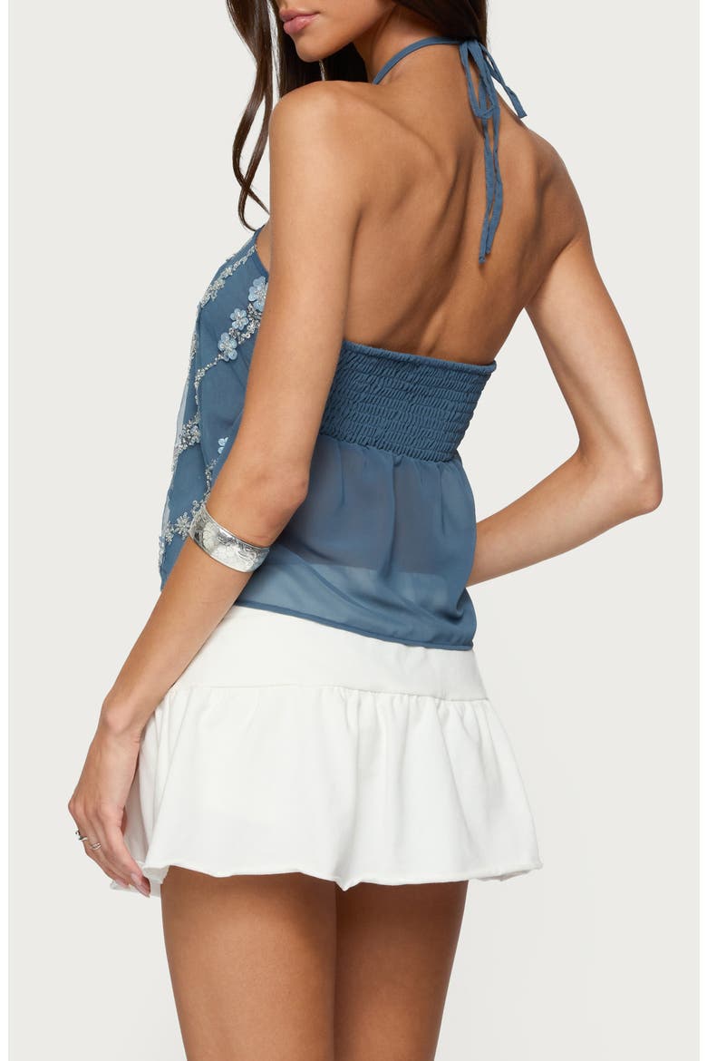 Floral Beaded Sequin Split Chiffon Halter Top, Alternate, color, DARK-BLUE
