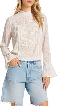 matty m. Embroidered Mesh Top