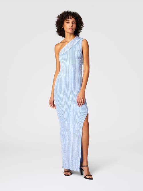 Shop Missoni Long One-shoulder Ribbed Dress With Sequins And Slit In Light Blue