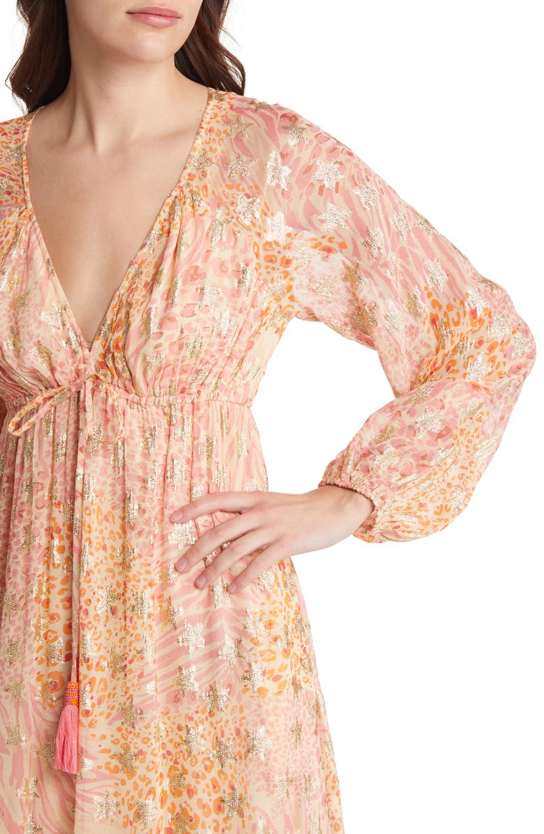 CIEBON Crissta Metallic Print Long Sleeve Maxi Dress, Alternate, color,