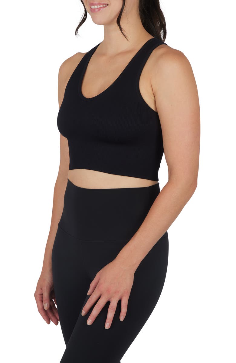90 DEGREE BY REFLEX Seamless V-Neck Rib Crop Tank, Alternate, color, White/Black