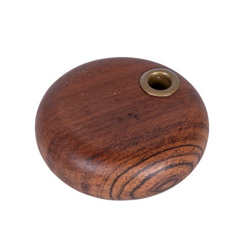 Mango Wood and Metal Taper Holder, Gold Finish and Natural