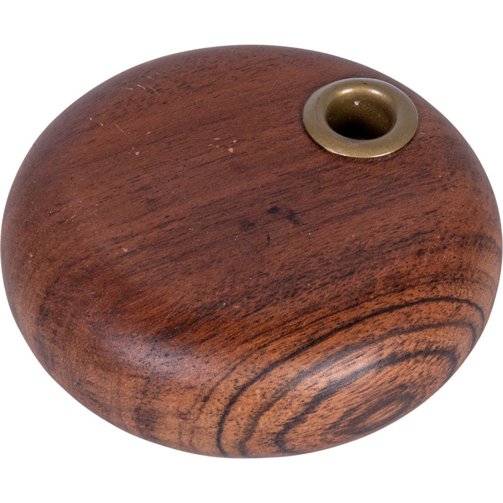 Storied Home Mango Wood And Metal Taper Holder, Gold Finish And Natural In Brown