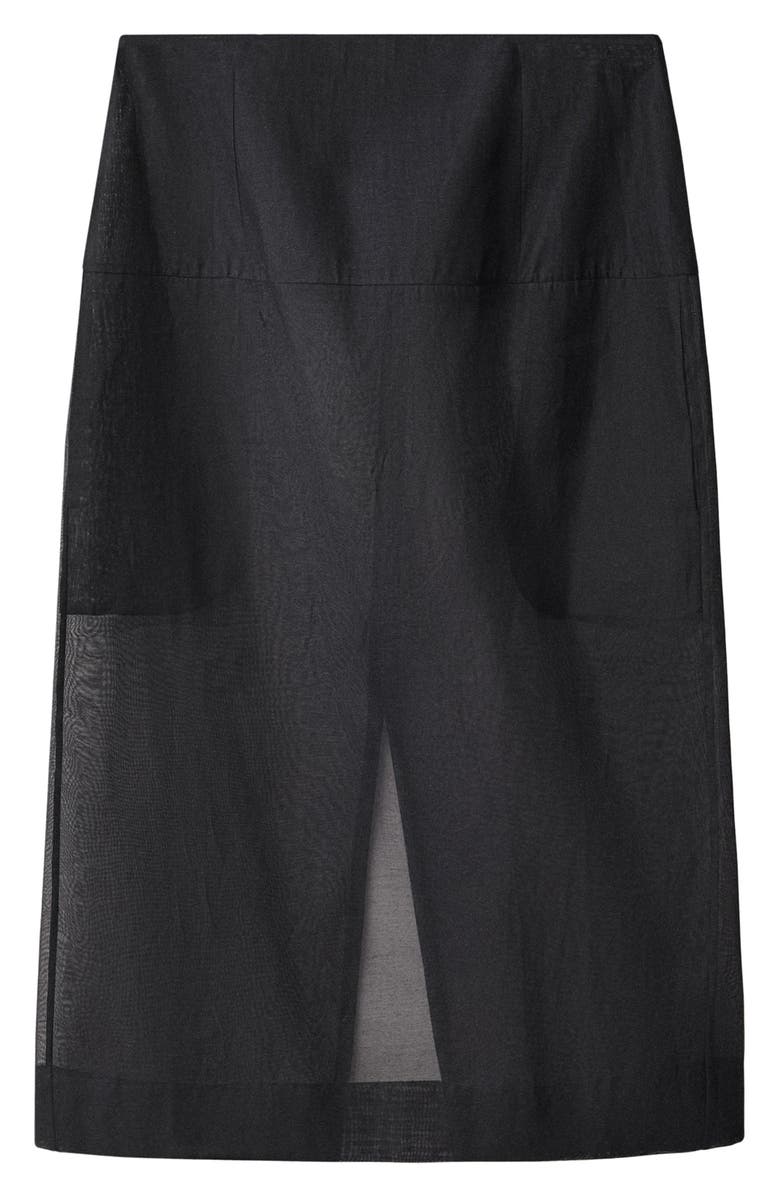 MANGO Semisheer Cotton & Silk Midi Skirt, Main, color, Black