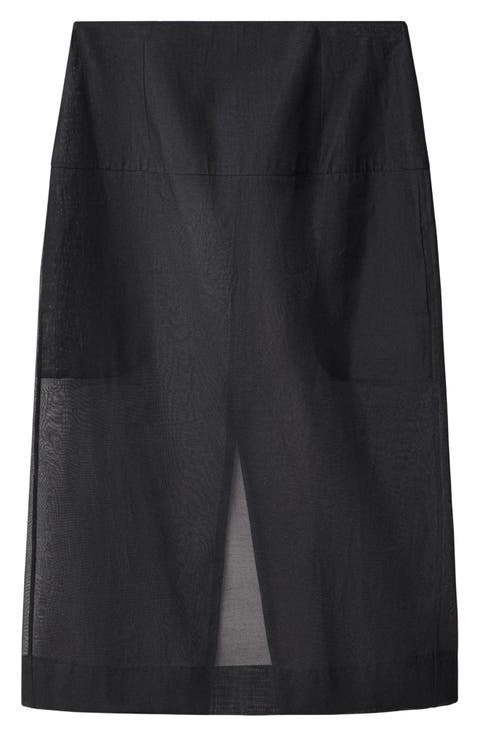 Semisheer Cotton & Silk Midi Skirt