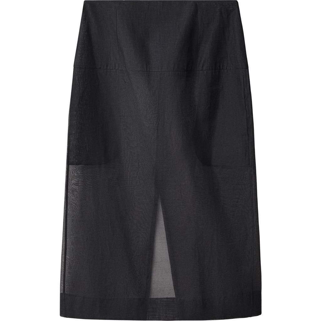 Mango Semisheer Cotton & Silk Midi Skirt In Black