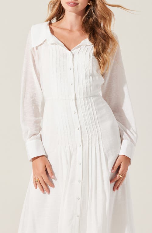 Astr The Label Diell Pintuck Detail Long Sleeve Shirtdress In White