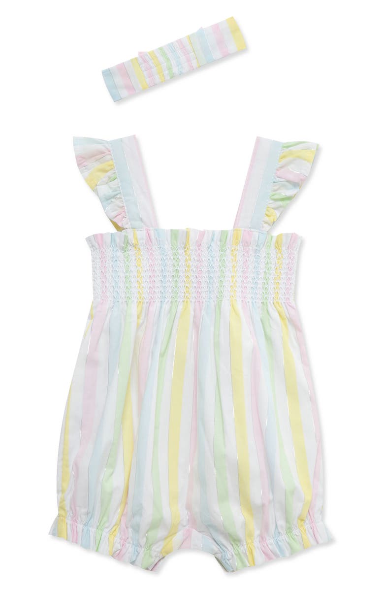 Little Me Candy Stripe Bubble Romper & Headband Set, Alternate, color, 