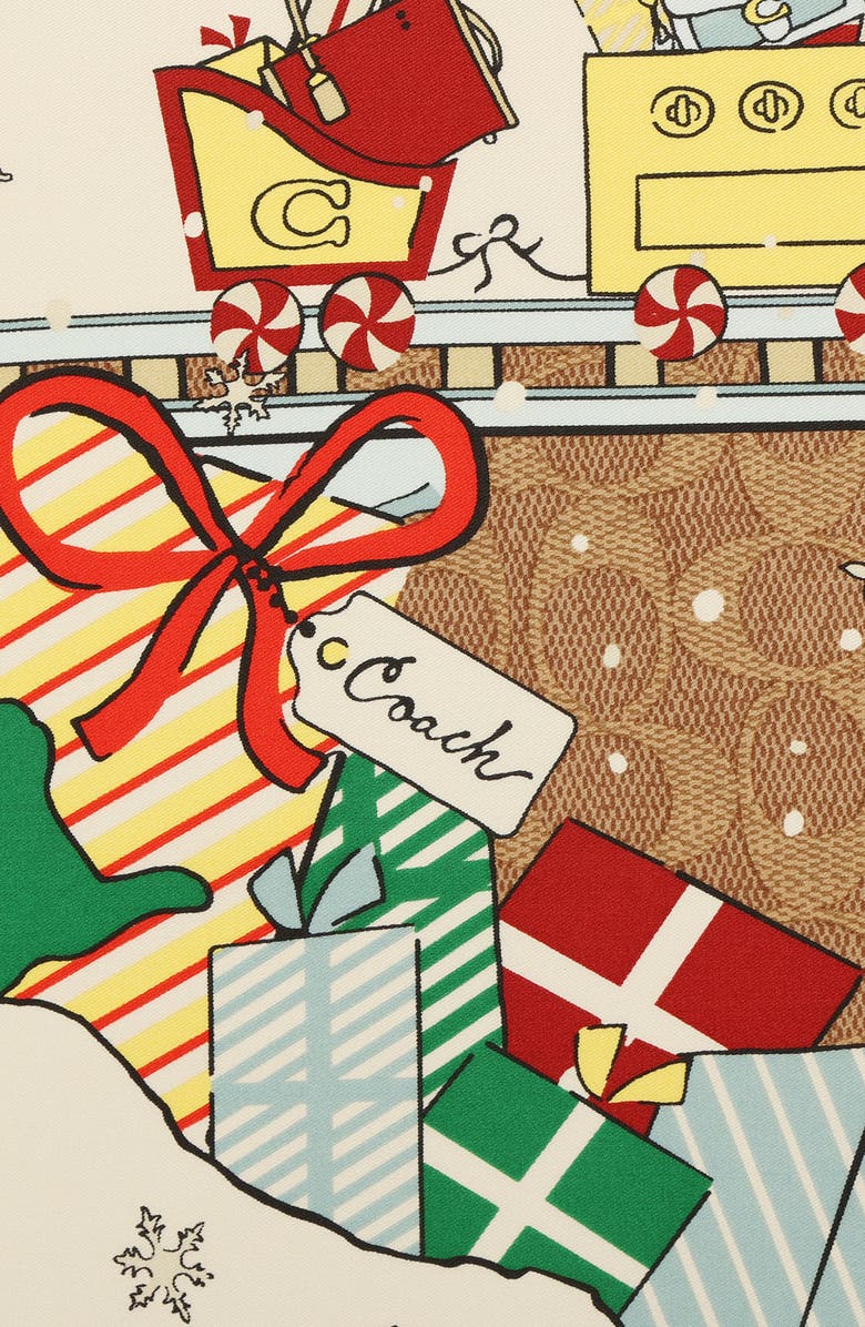 COACH Signature 'C' Central Park Scene Silk Scarf, Alternate, color, Tan Multi