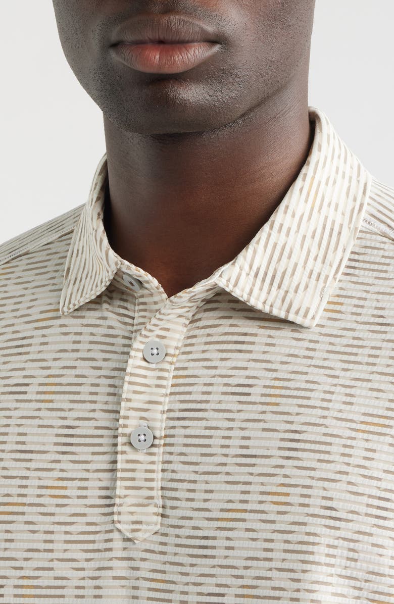 Tommy Bahama Costa Wave Mosaic Print Seersucker Stripe IslandZone<sup>®</sup> Polo, Alternate, color, Abbey Stone