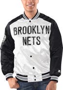 STARTER Men's Starter White/Black Brooklyn Nets Renegade Satin Full-Snap Varsity Jacket