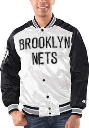 STARTER Men's Starter White/Black Brooklyn Nets Renegade Satin Full-Snap Varsity Jacket