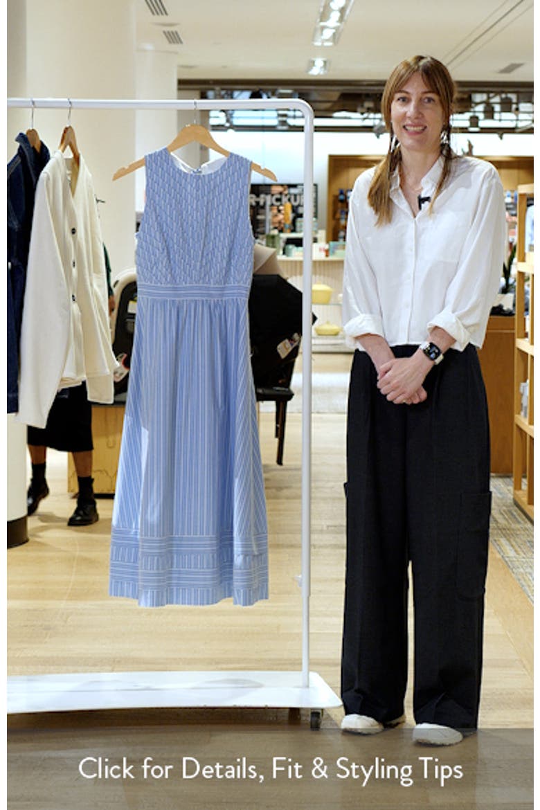 Stripe Sleeveless Cotton Blend Midi Dress video