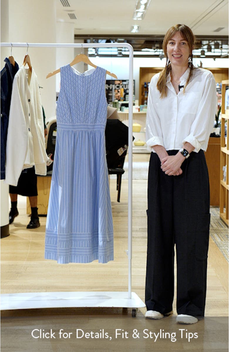 Stripe Sleeveless Cotton Blend Midi Dress, sales video thumbnail