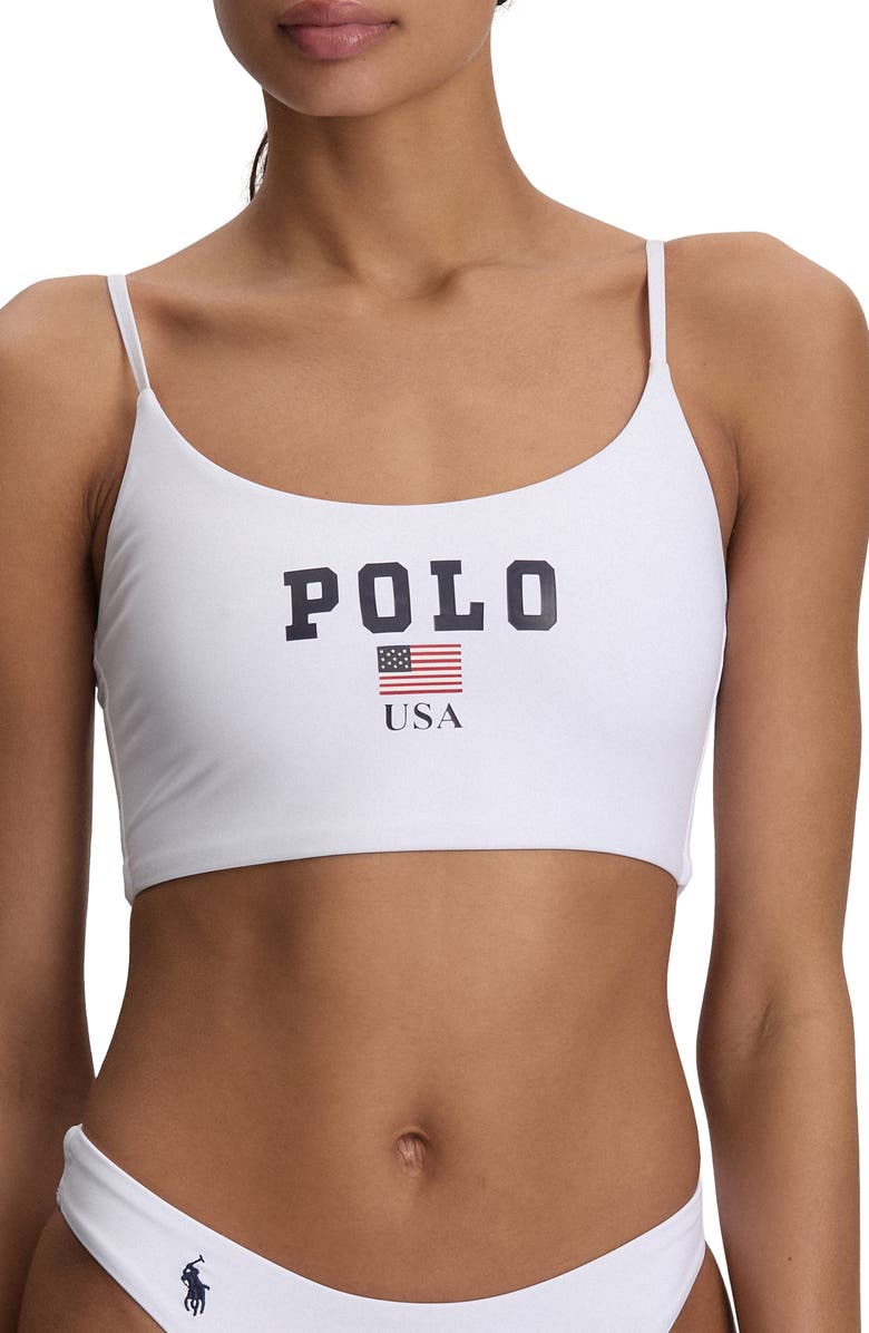 Polo Ralph Lauren Logo Crop Tankini Top, Main, color, White