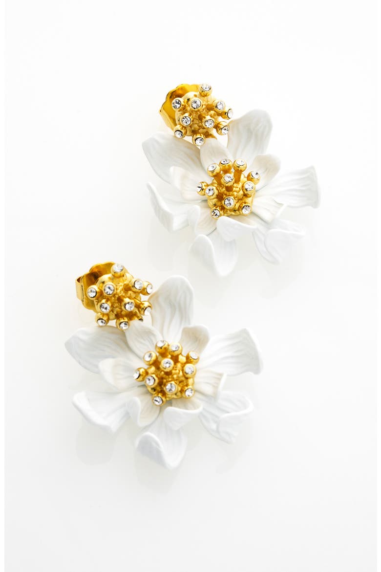 Fulva Furled Flower Enamel Drop Earrings, Alternate, color, METALLIC GOLD