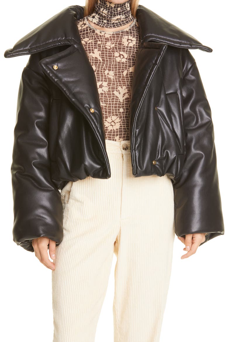 Jamie Faux Leather Puffer Jacket, Main, color, BLACK