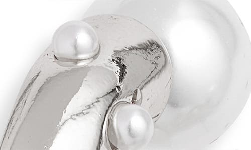 Open Edit Scattered Imitation Pearl Hoop Earrings In White- Rhodium