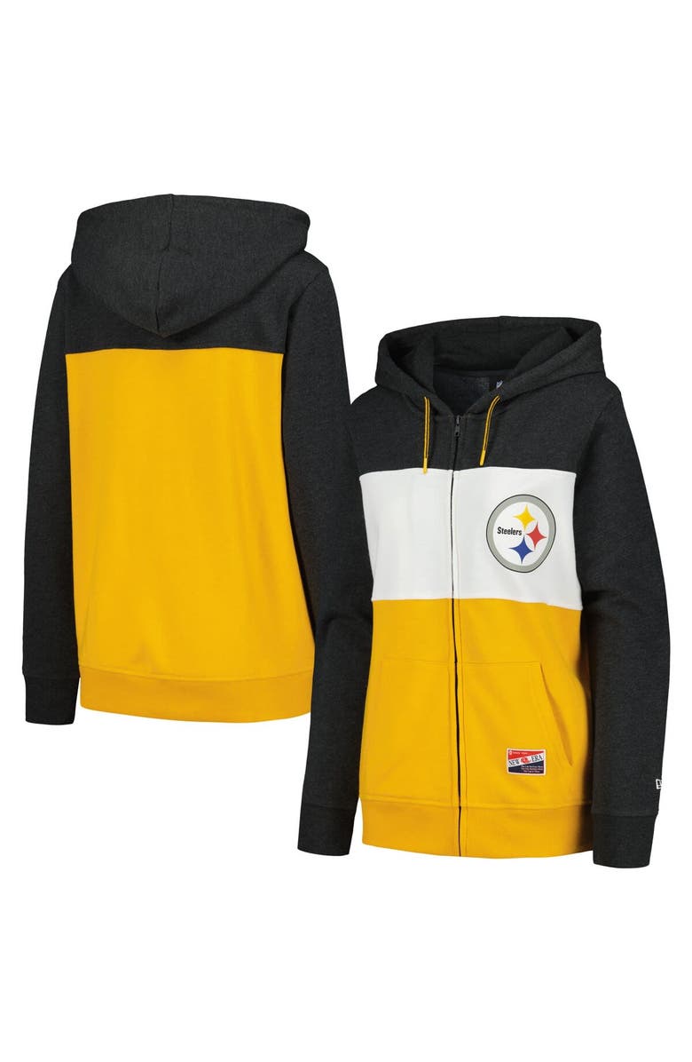 New Era Women's New Era Black Pittsburgh Steelers Color-Block Full-Zip Hoodie, Alternate, color, 
