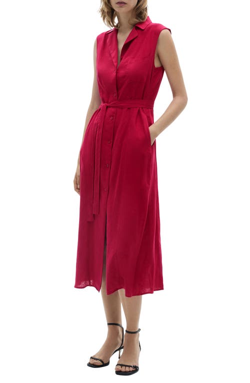 Shop Mango Tie Waist Sleeveless Midi Shirtdress In Fuchsia