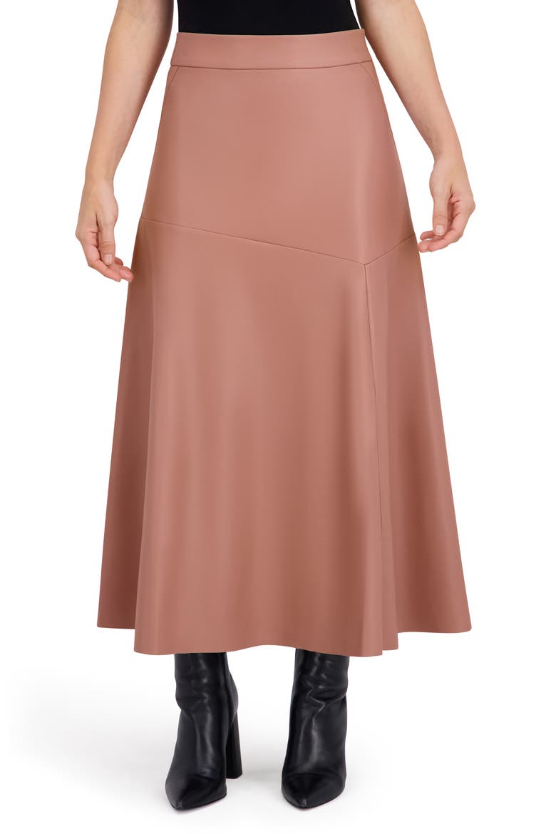 Supersoft Faux Leather Geo Seam Maxi Skirt, Main, color, MOCHA