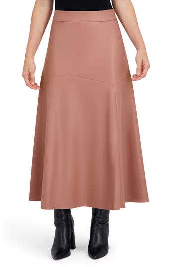 Ookie & Lala Supersoft Faux Leather Geo Seam Maxi Skirt In Brown