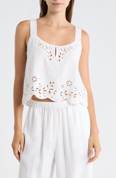 Embroidered Eyelet Linen Tank