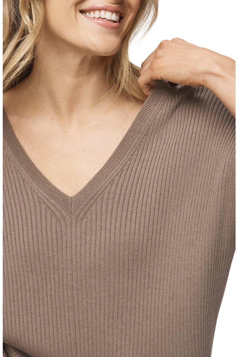Georgie V-Neck Short Sleeve Rib Sweater, Alternate, color, CEDAR BROWN