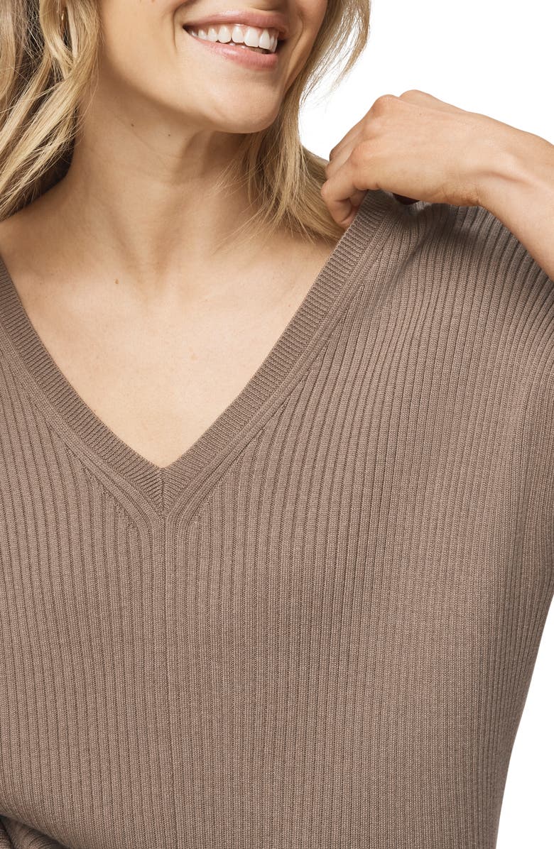 Splendid Georgie V-Neck Short Sleeve Rib Sweater, Alternate, color, Cedar Brown