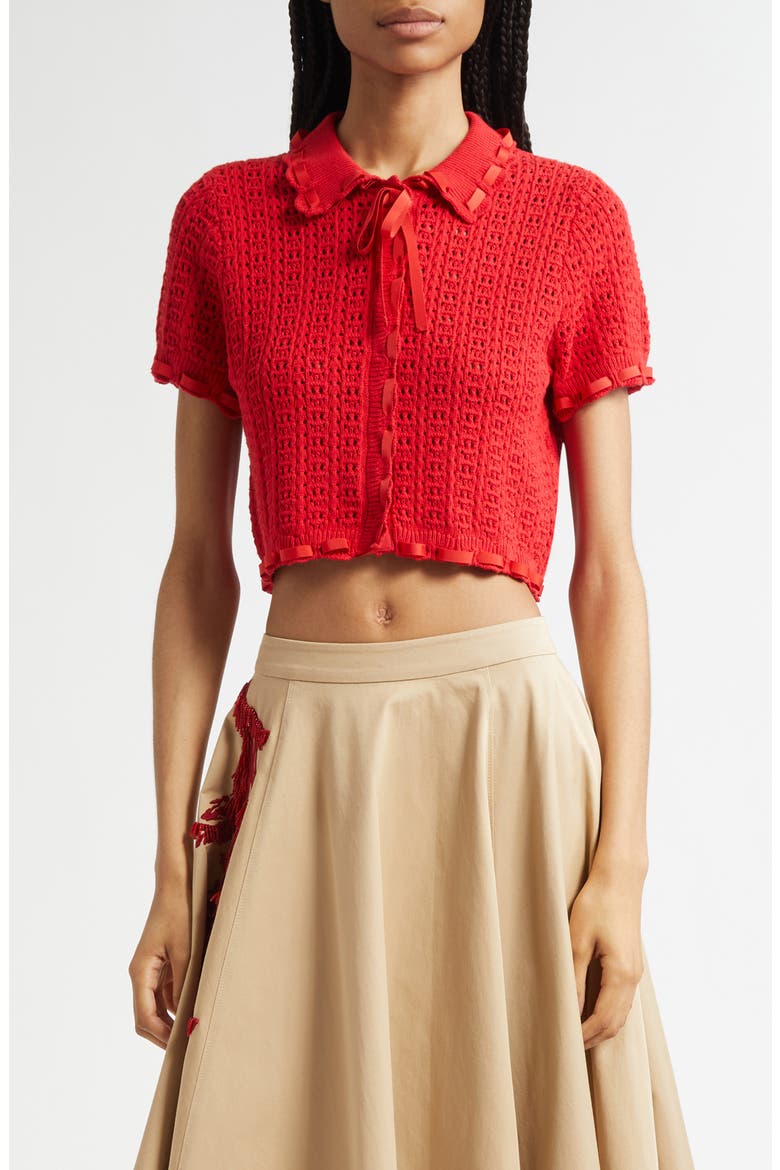 Ginerva Open Stitch Crop Cotton Blend Cardigan, Main, color, RED SAPPHIRE