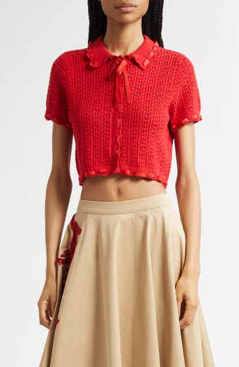 Cinq à Sept Ginerva Open Stitch Crop Cotton Blend Cardigan