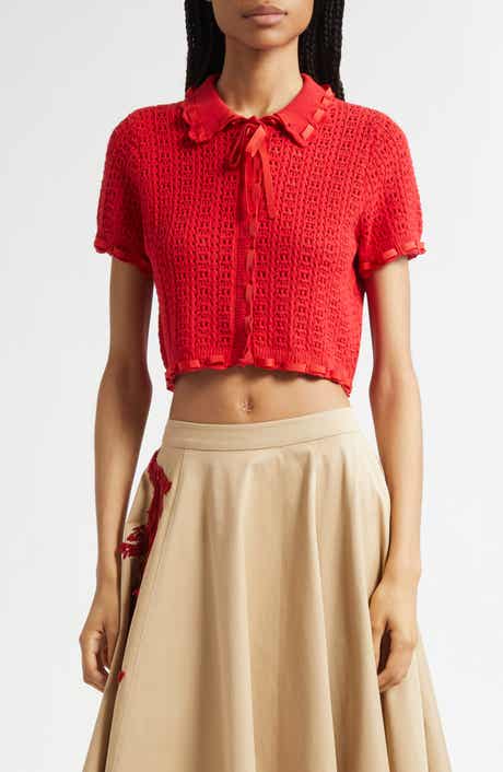 Cinq à Sept Ginerva Open Stitch Crop Cotton Blend Cardigan