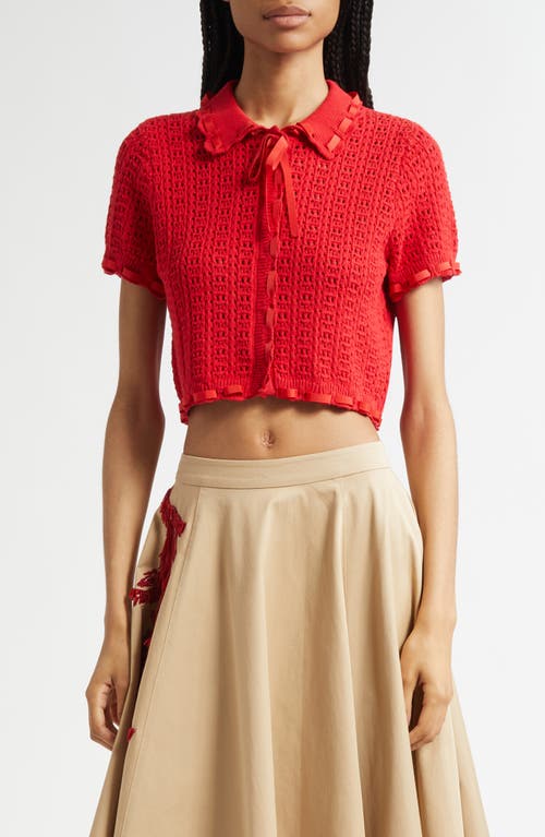 Cinq À Sept Ginerva Open Stitch Crop Cotton Blend Cardigan In Red