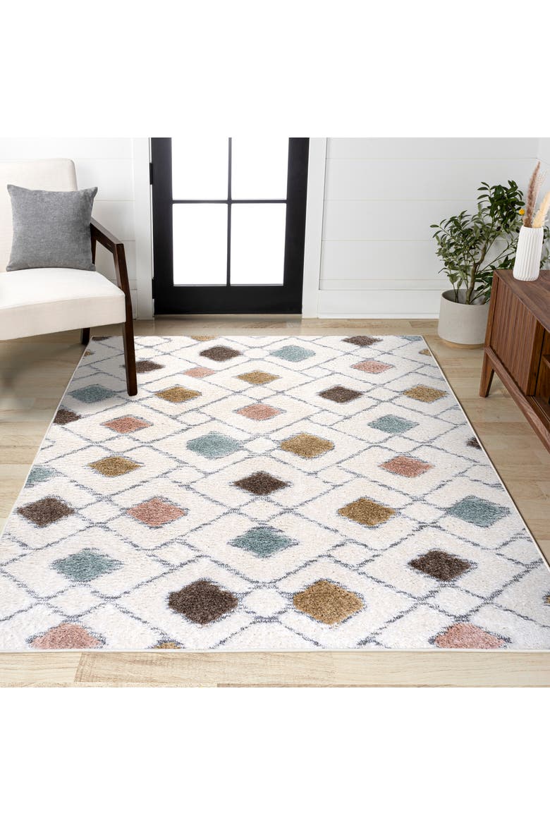 Astrid Retro Trellis High-Low Area Rug, Alternate, color, Multi/Cream