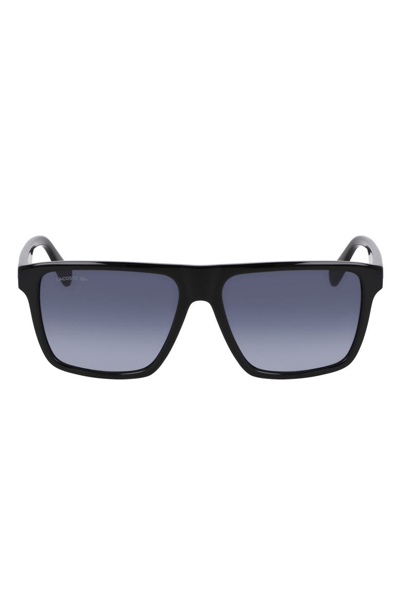 Lacoste Sport 57mm Rectangular Sunglasses, Main, color, Black