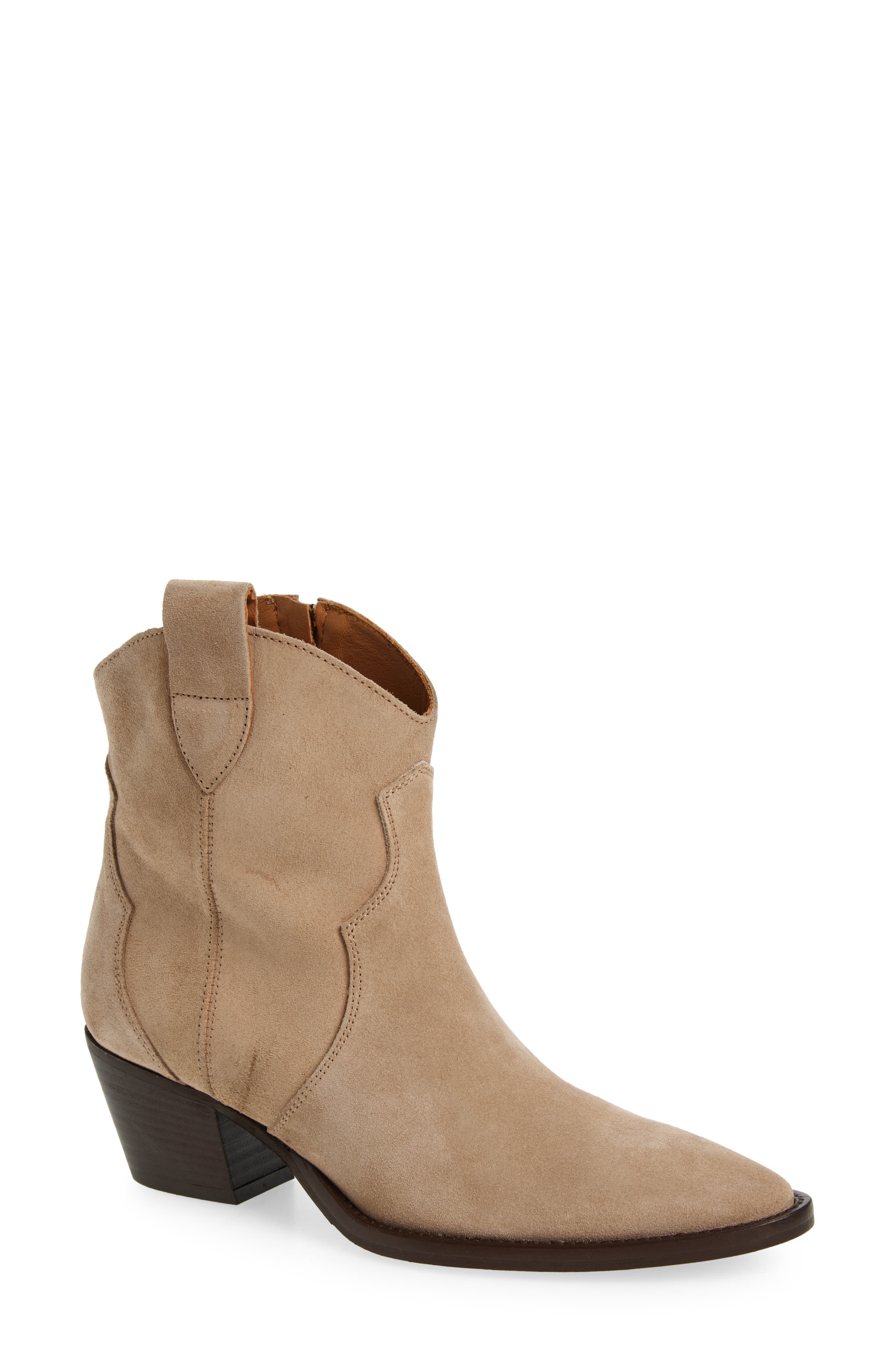 Cordani Penny Pointy Toe Block Heel Leather Bootie, Main, color, Camoscio Sabbia