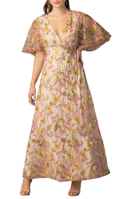 Embroidered Elegance Evening Gown with Sleeves