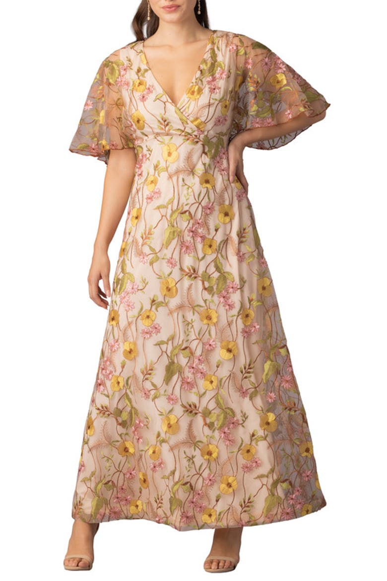 Embroidered Elegance Evening Gown with Sleeves, Main, color, Sunkissed Garden