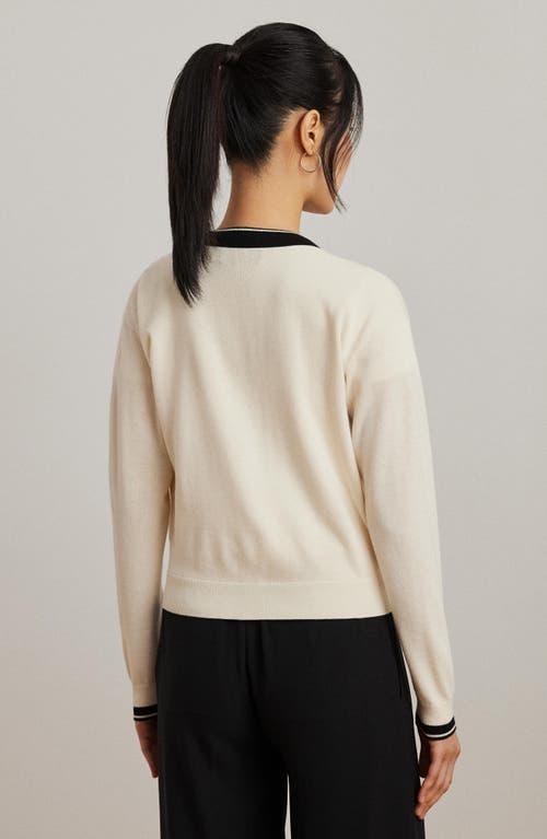 Ralph Lauren Two-tone Cotton-blend Cardigan In Mascarpone Cream/black