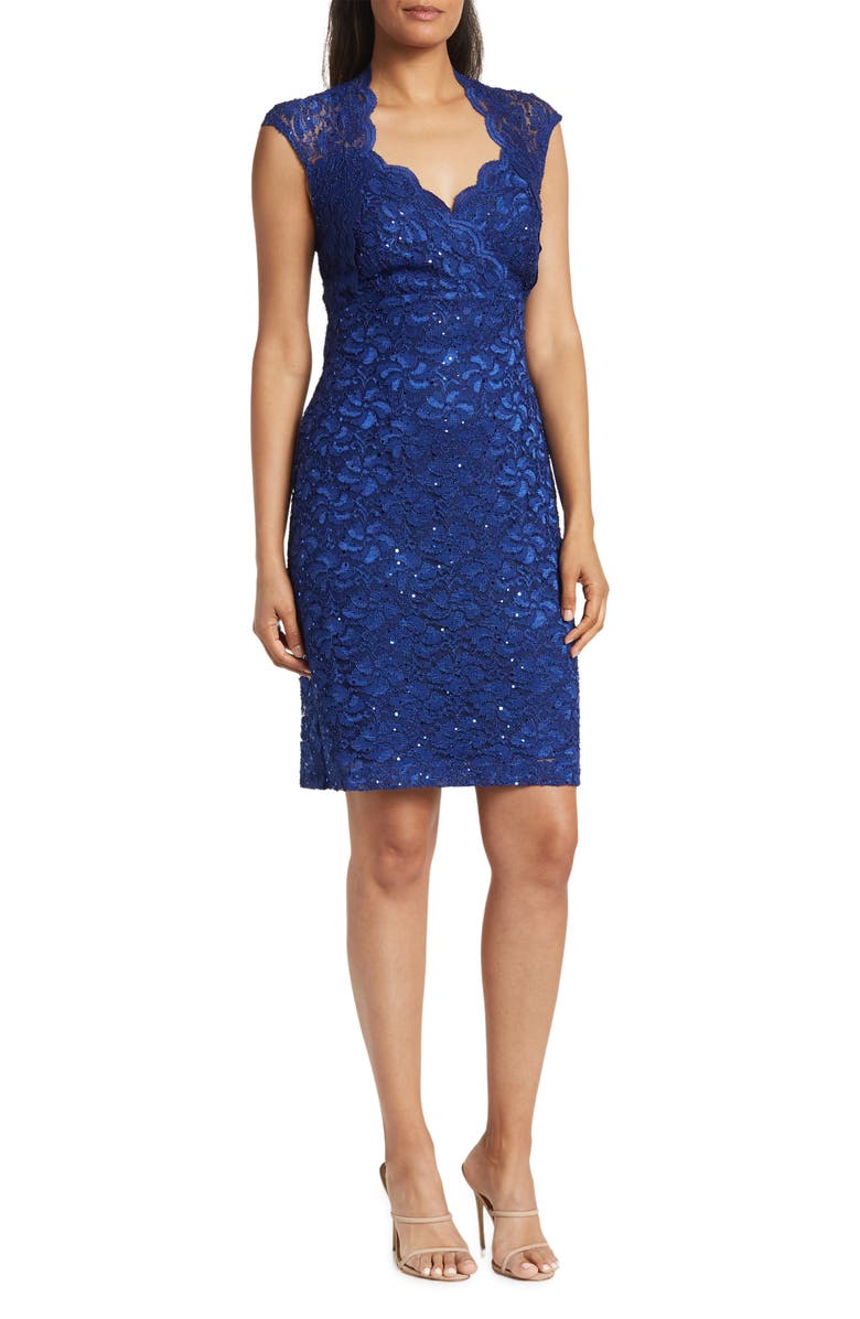 Connected Apparel Stretch Lace Dress with Open Back, Main, color,