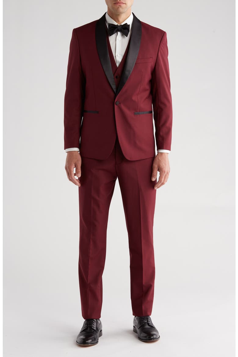 Premium Slim Fit 3-Piece Tuxedo, Main, color, BURGUNDY