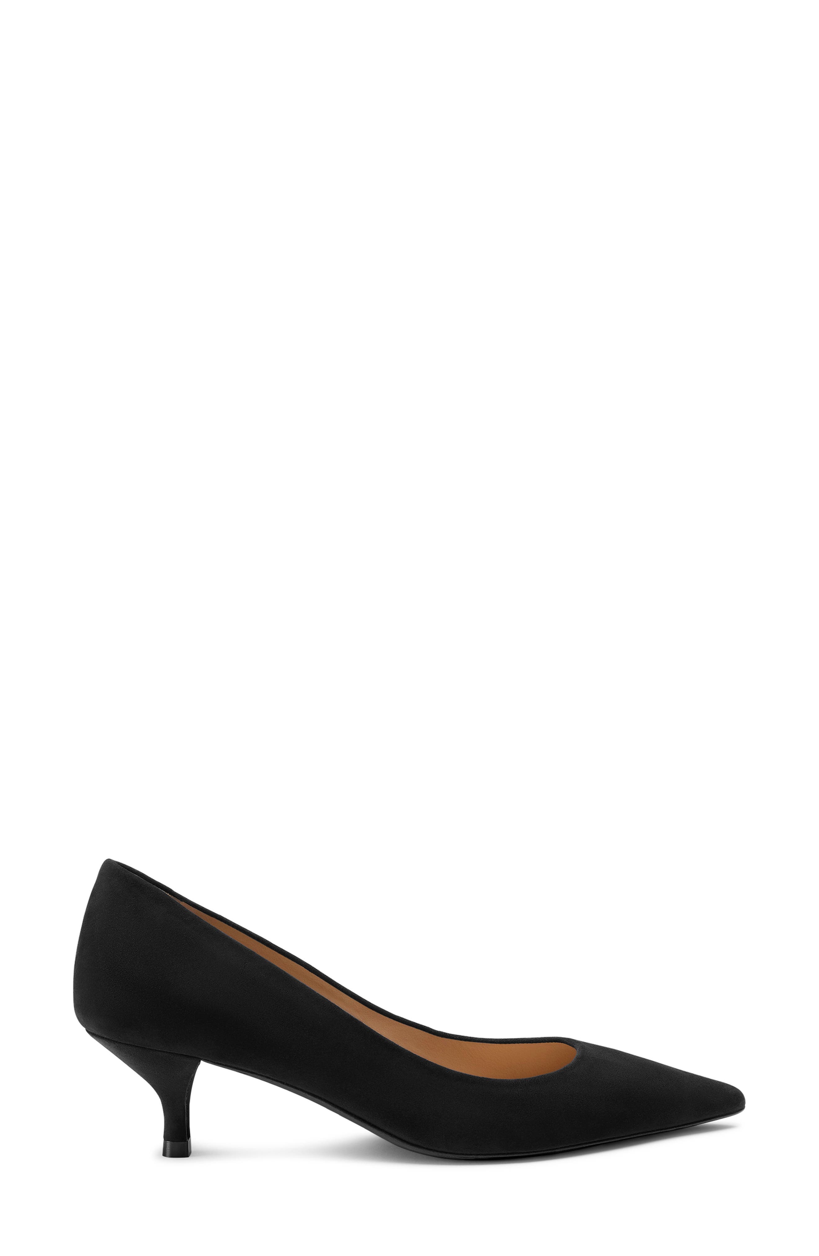 Stuart Weitzman Power Pointed Toe Kitten Heel Pump, Alternate, color, Black