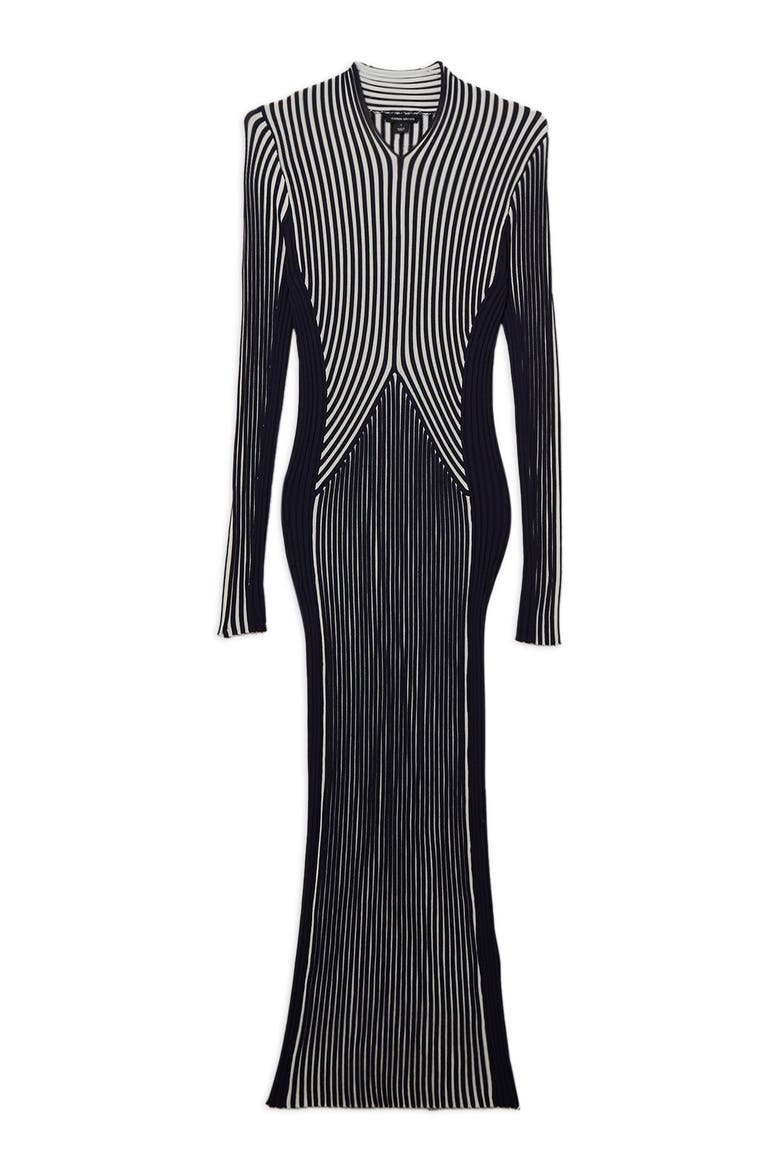 Stripe Fitted Knitted Midi Dress, Alternate, color, Navy