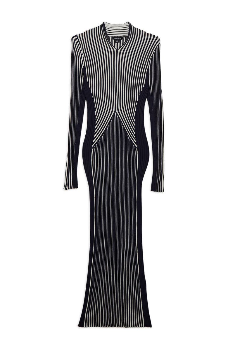 Karen Millen Stripe Fitted Knitted Midi Dress, Alternate, color, Navy