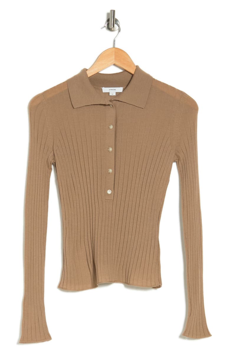 Vince Long Sleeve Ribbed Knit Wool Polo, Alternate, color,