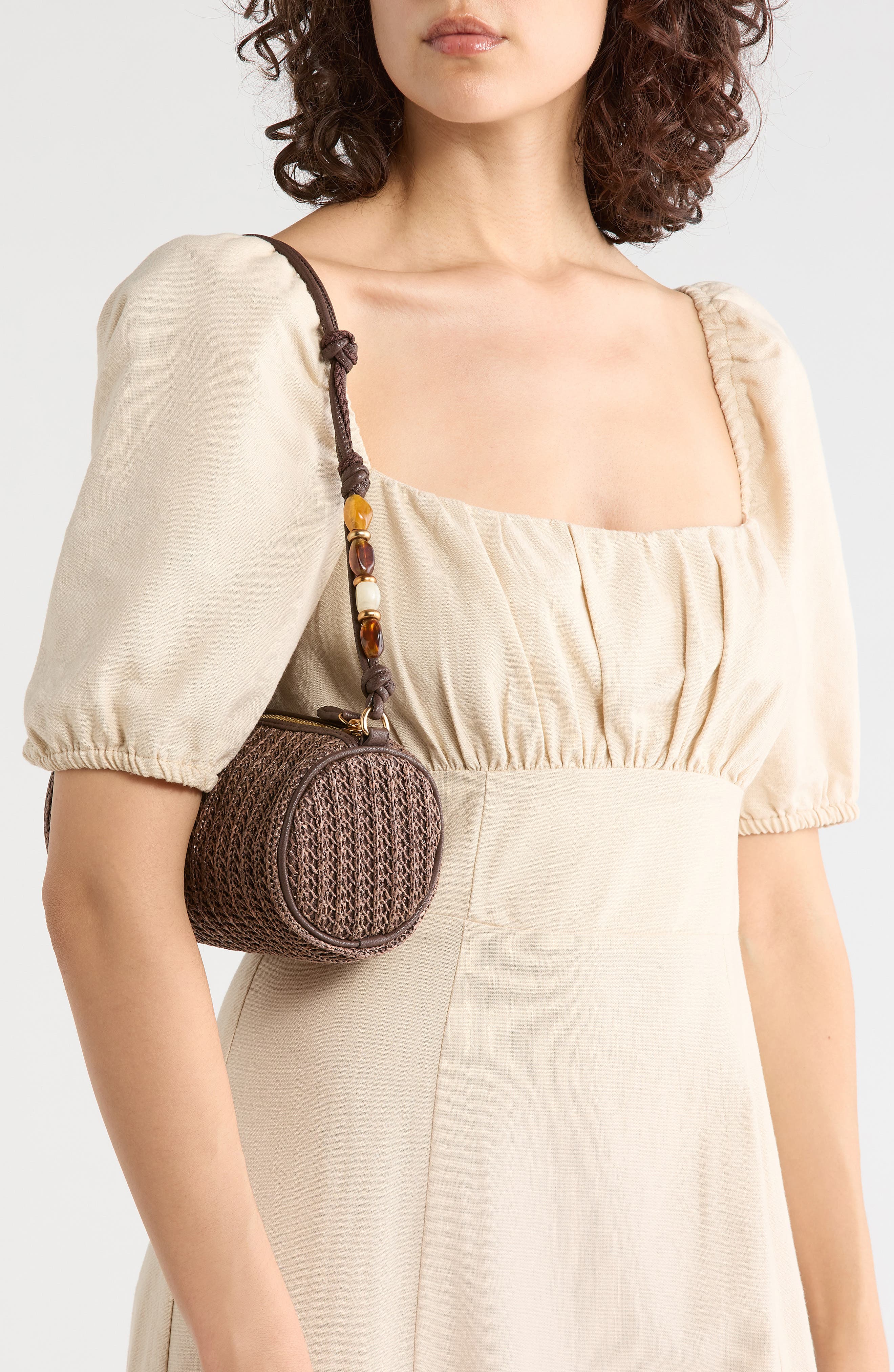 Elmina Bead Shoulder Bag, Alternate, color, DARK BROWN